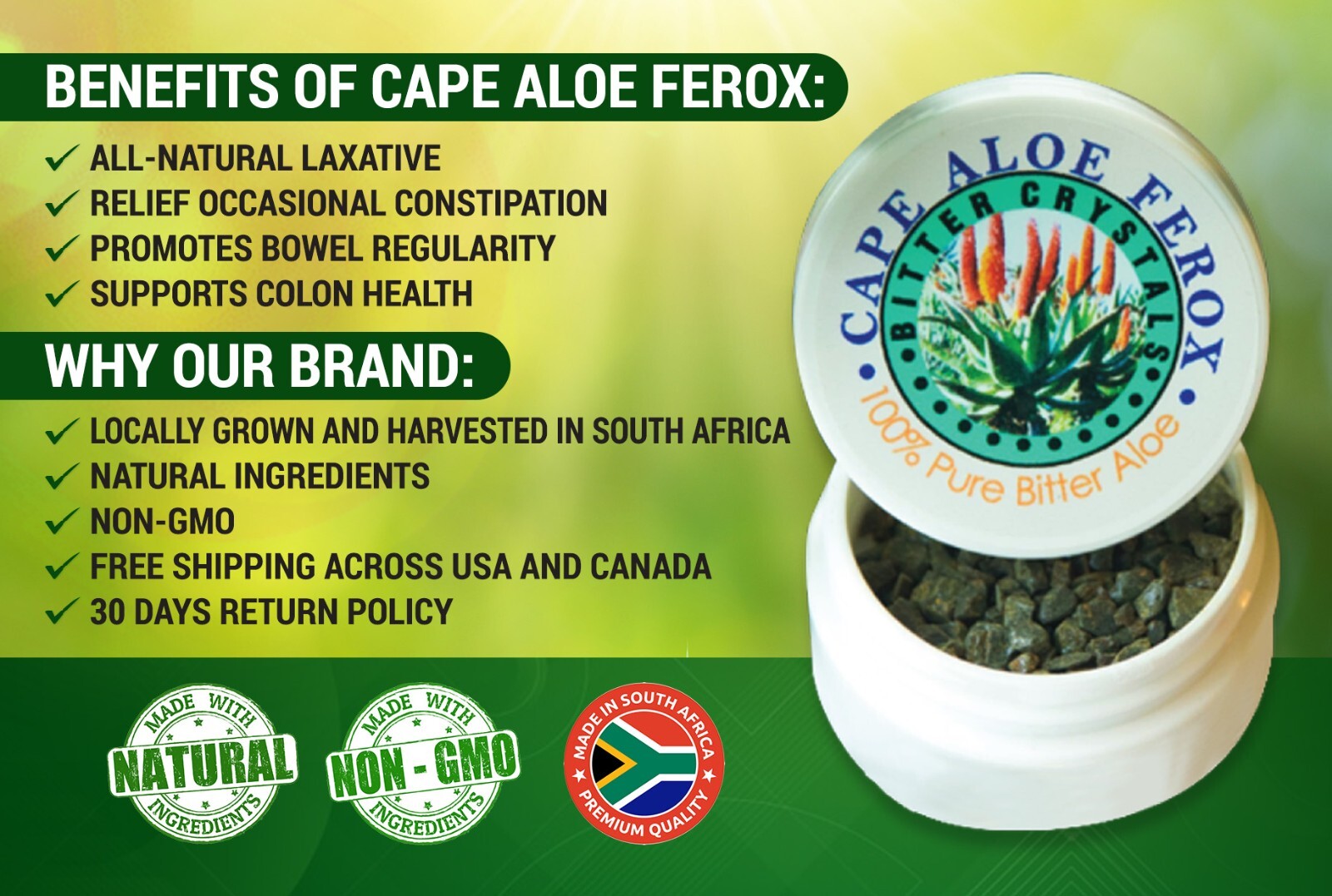 ALOE FEROX BITTER Crystals, Digestive Bitters. Pack Of 20 Containers.