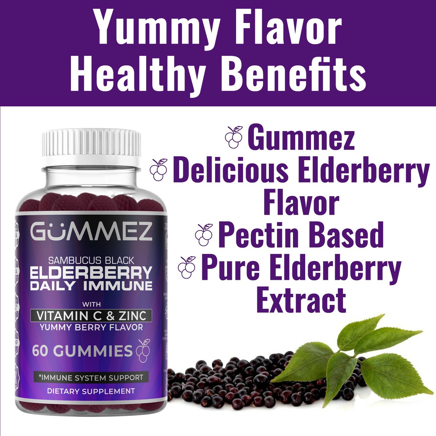 Sambucus Black Elderberry Daily Immune Support Gummies with Vitamin C & Zinc