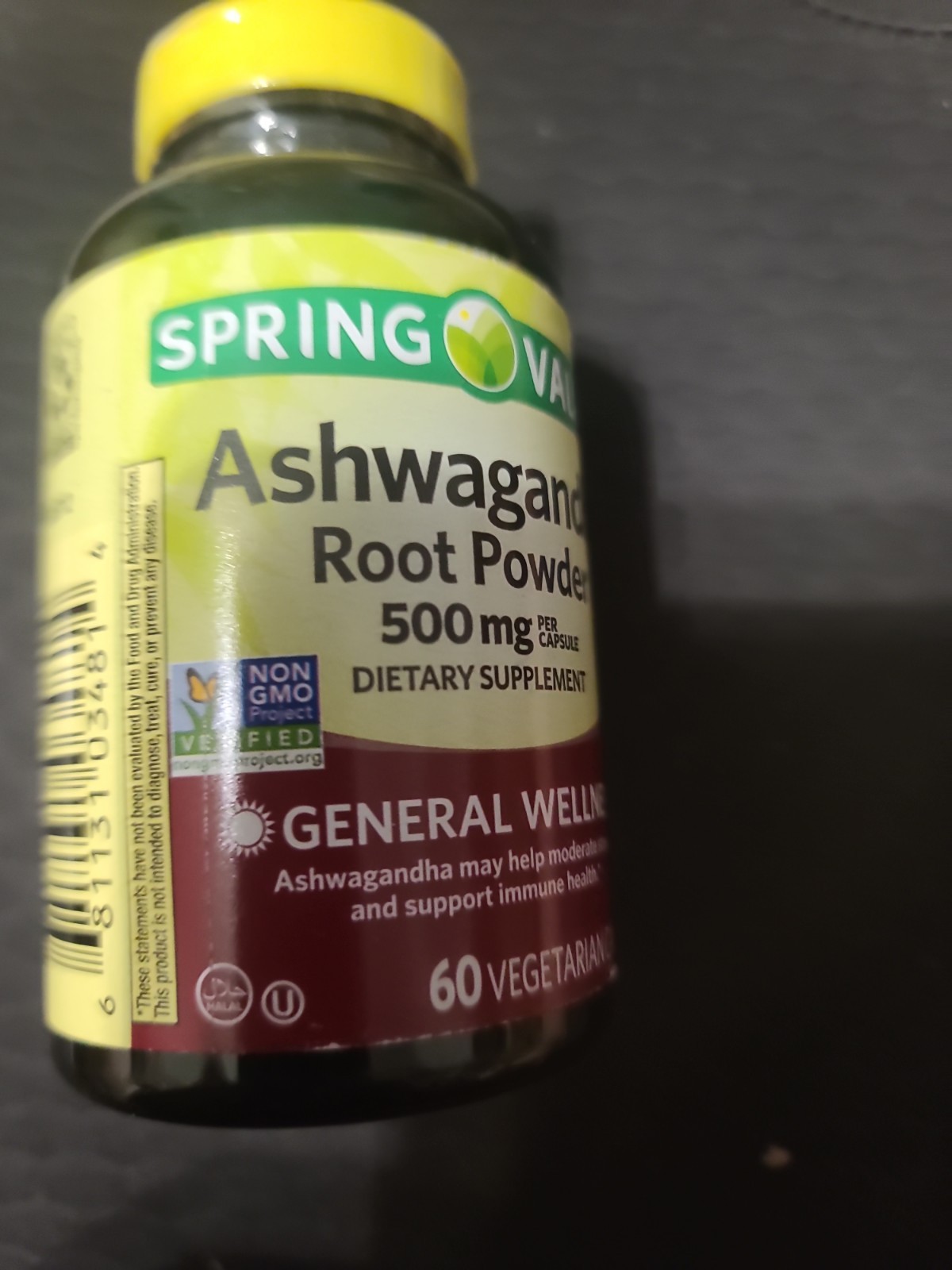 Spring Valley Ashwagandha Root Powder 500 mg Vegetarian Capsules – 60 ct