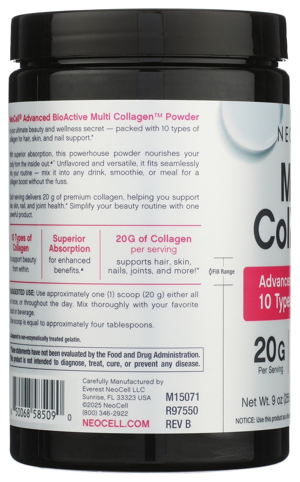 Neocell Multi Collagen Powder 9 Oz Supplement 20G 1 Pack