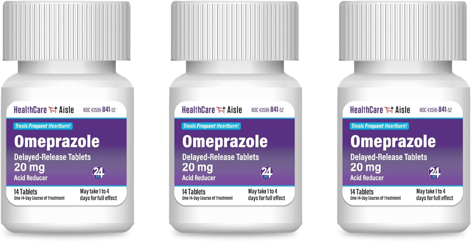 HealthCare Aisle Omeprazole 20mg Delayed-Release Tablets 42 Count Acid Reducer