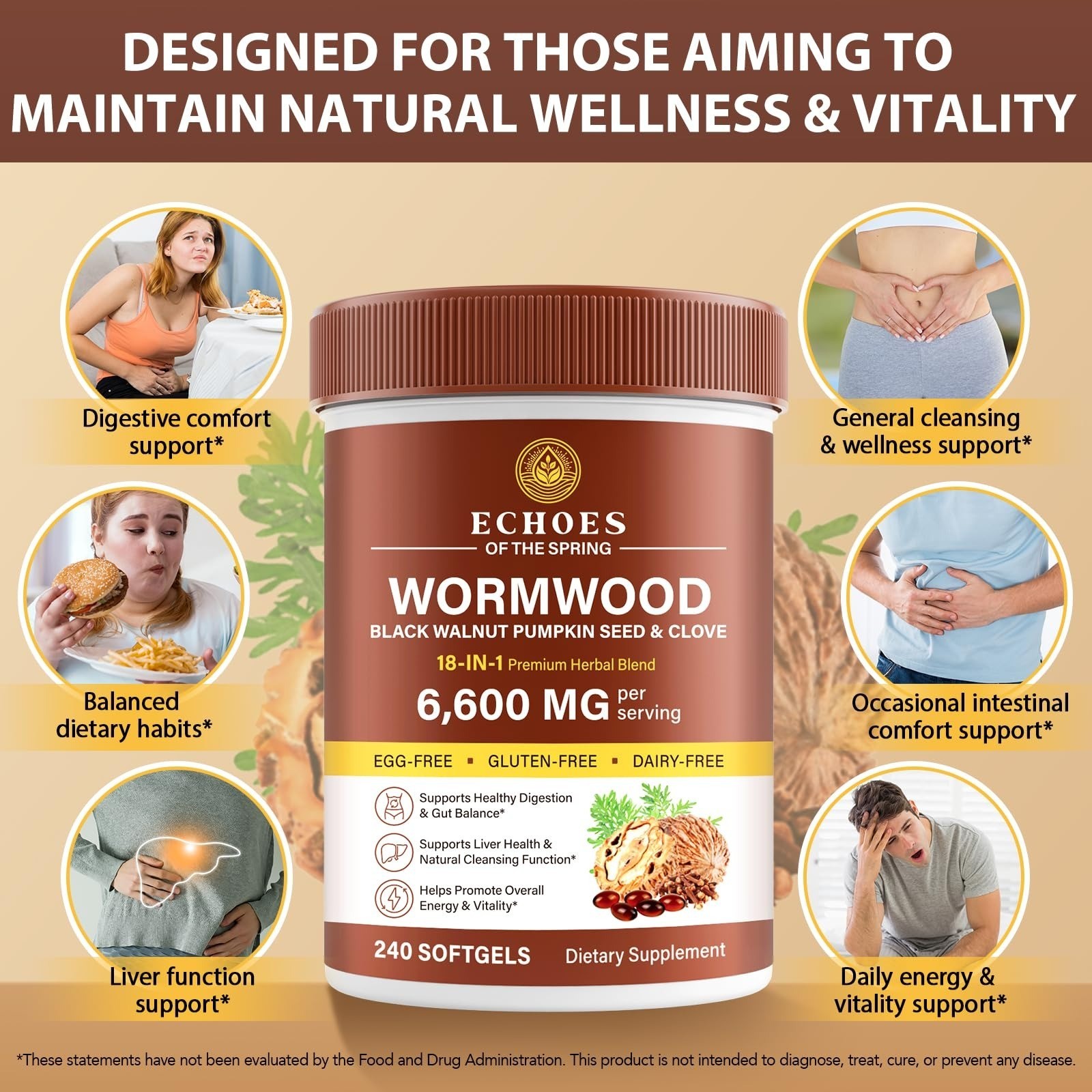 Echoes of the Spring Wormwood Black Walnut Clove Cleanse 240 Softgels