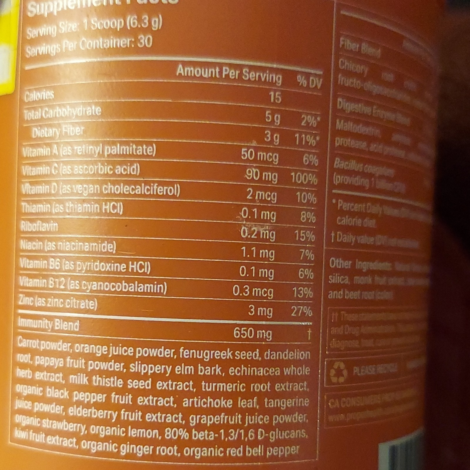 Proper Immune Support Superfood Powder Orange Tangerine 6.67oz