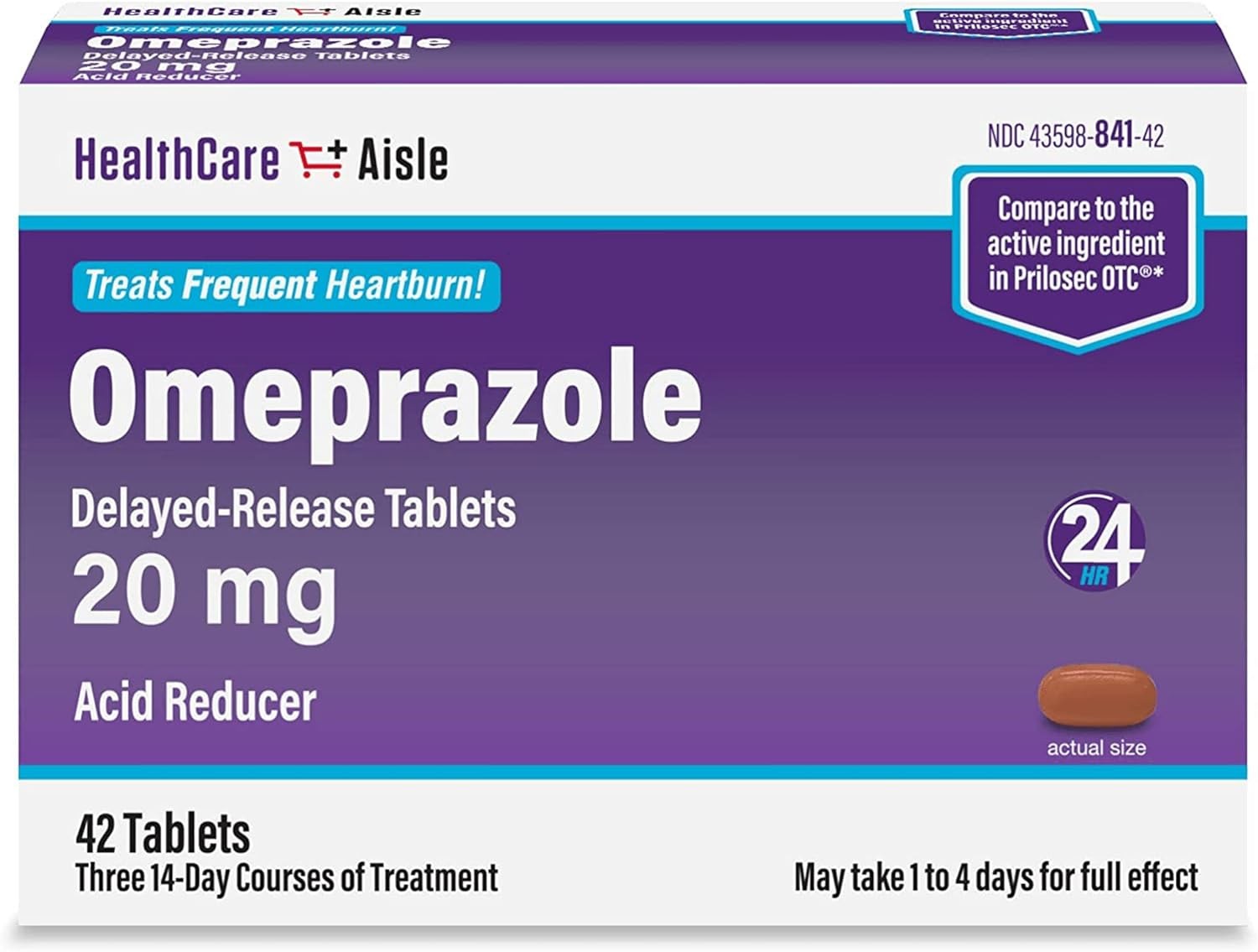 HealthCare Aisle Omeprazole 20mg Delayed-Release Tablets 42 Count Acid Reducer