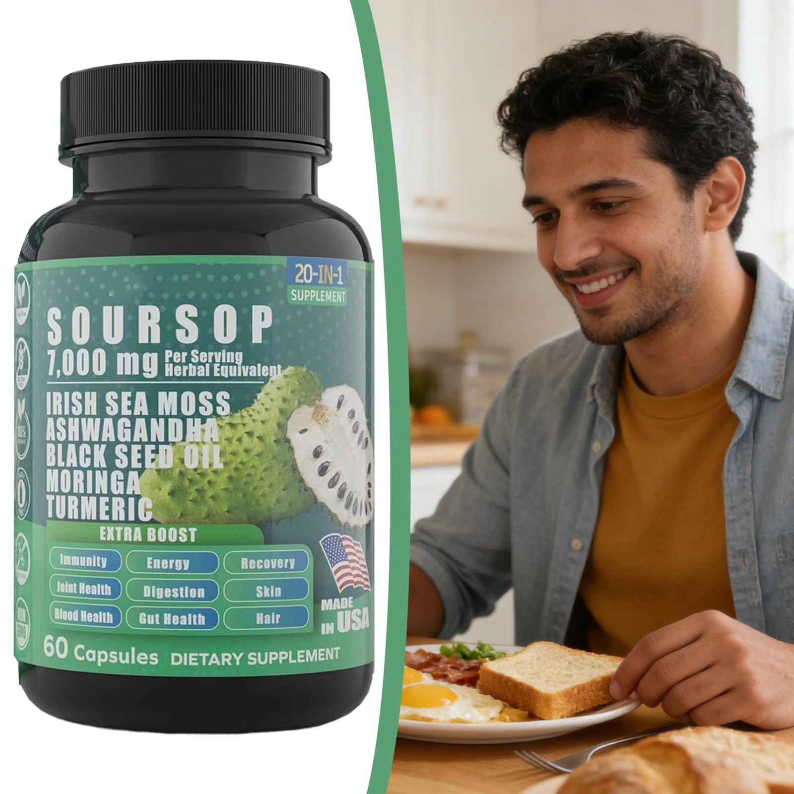 7000mg Capsules Soursop 60 Count | Non-GMO, Gluten Free