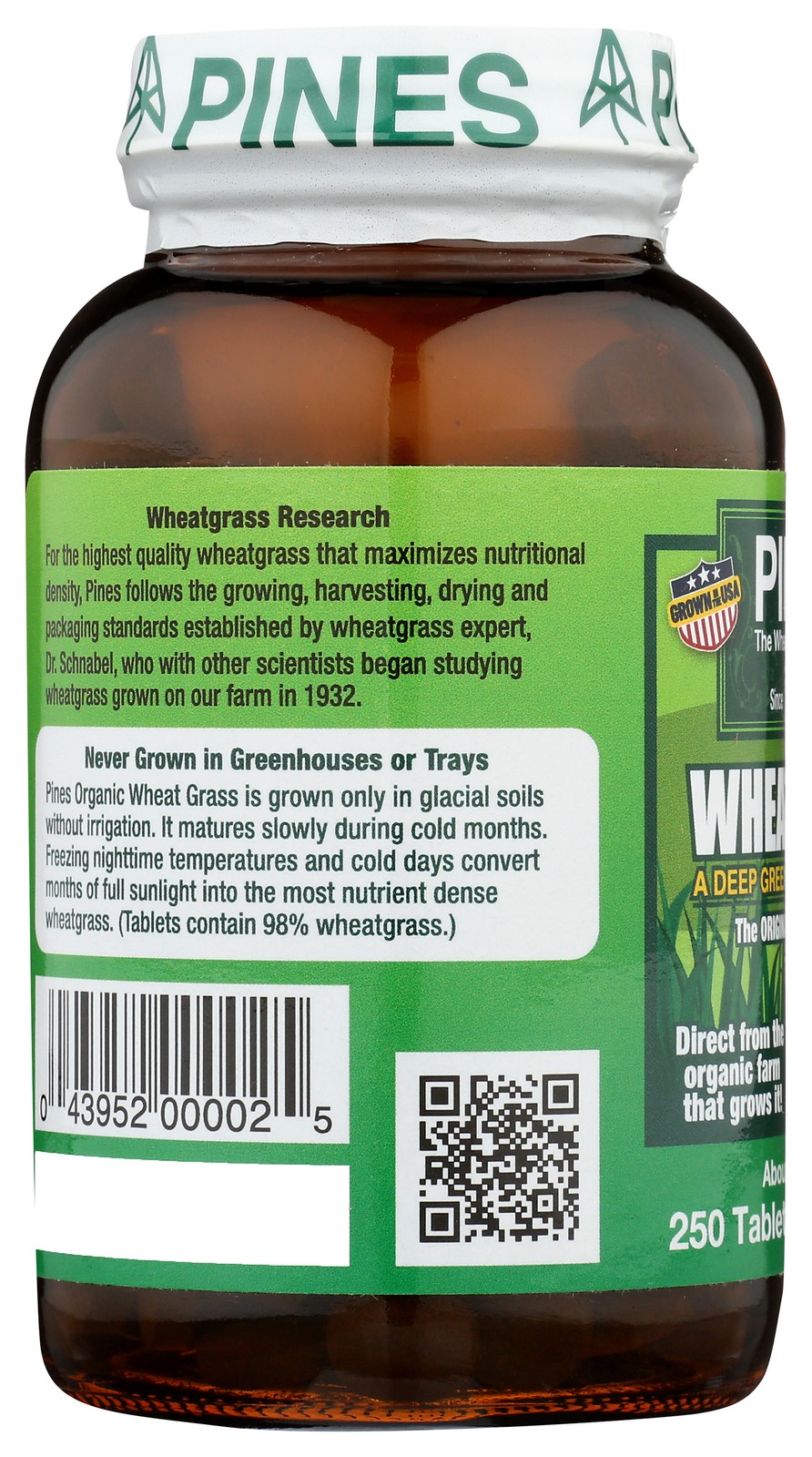 Organic Wheat Grass 500Mg Tablets By Pines 250 Count 1 Pack