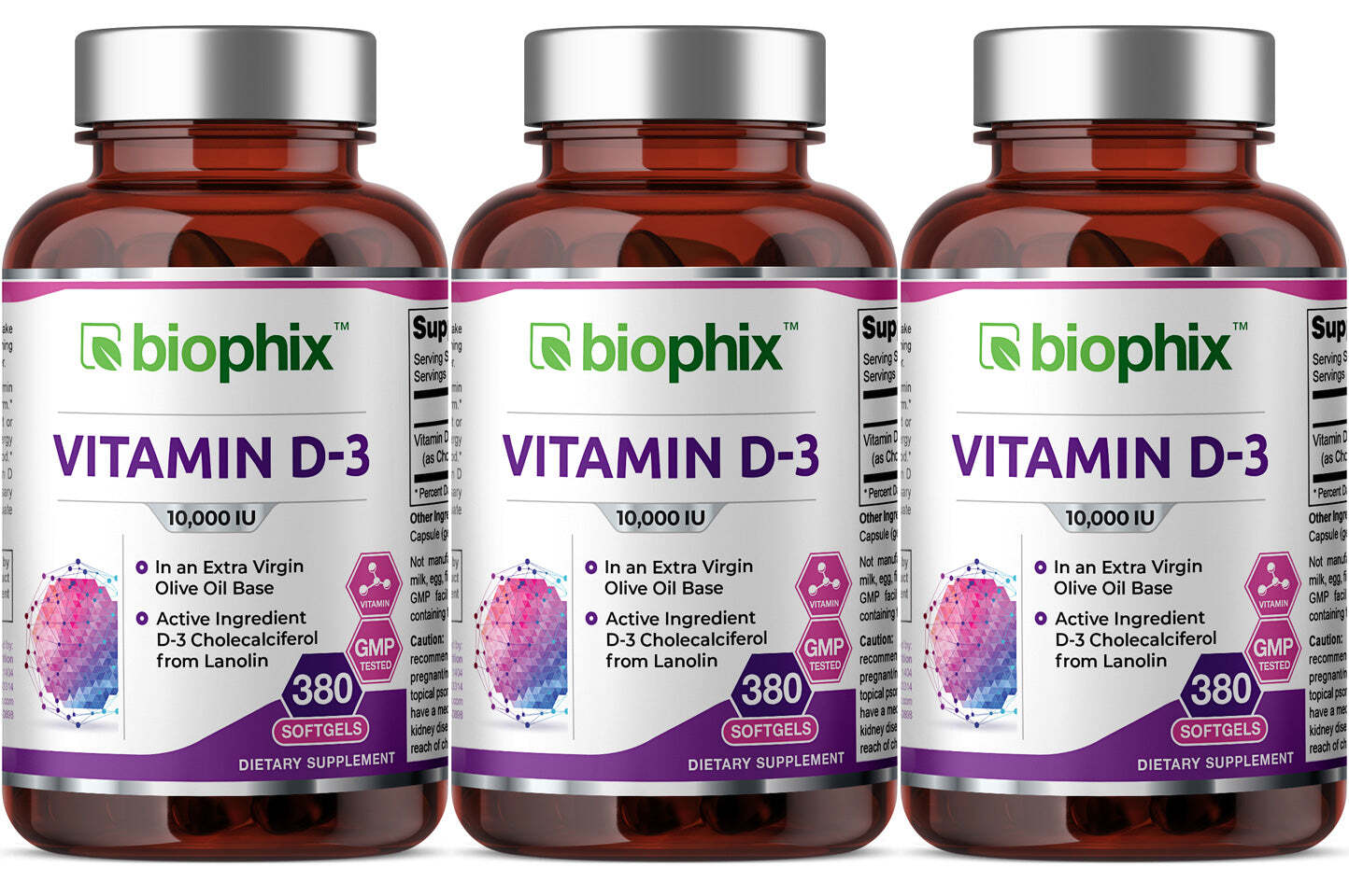 Biophix Vitamin D-3 10000 IU 380 Softgels 3 Pack – In Extra Virgin Olive Oil