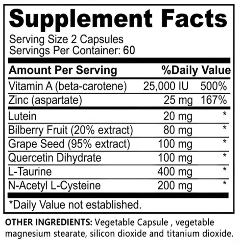 Vision Health Supplement Reduce Eye Fatigue 120 Capsules Retina Lens Health