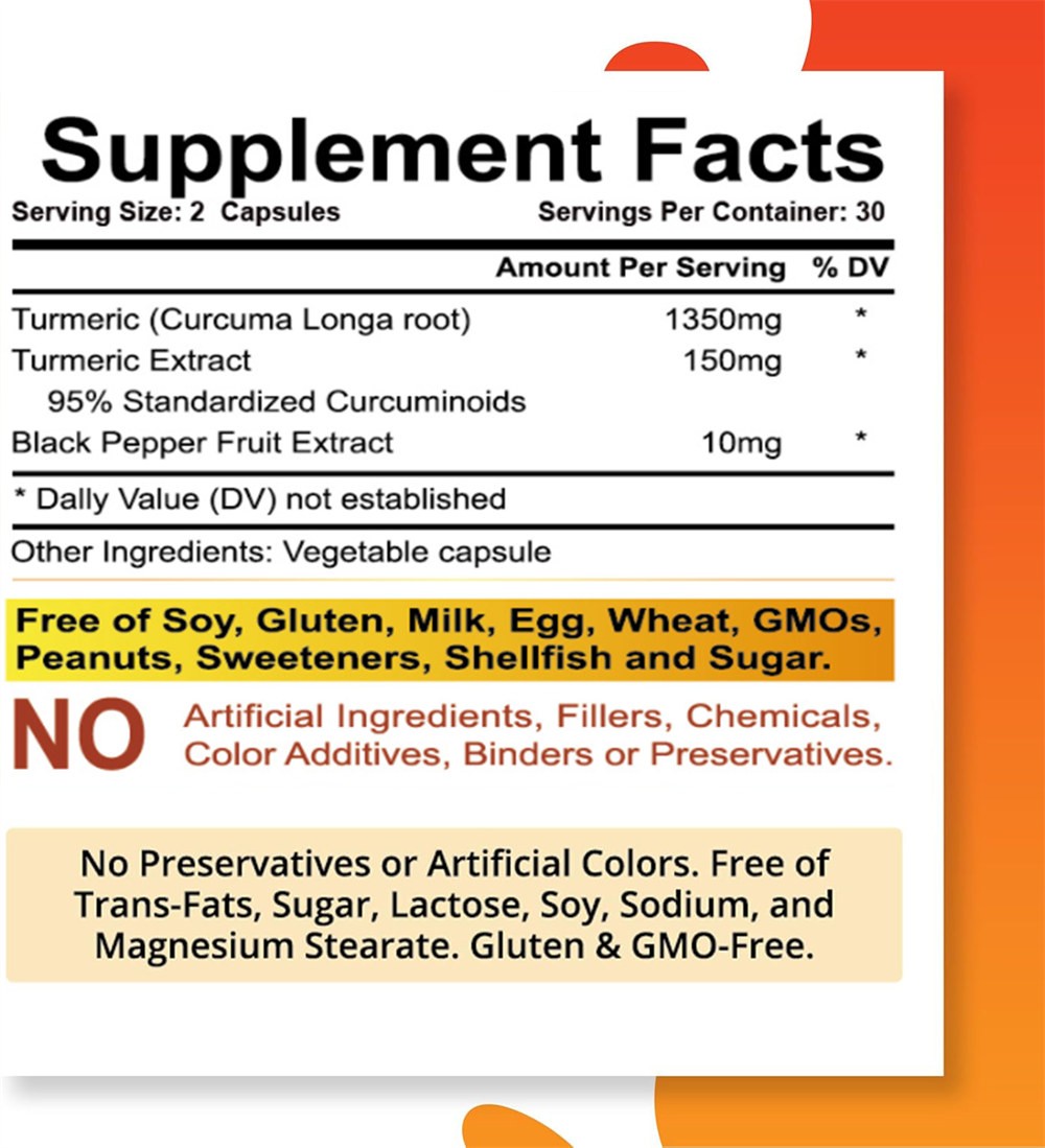 Turmeric Curcumin Suitable ForMen’s & Women’s 2600mg Featuring Ginger & Black Pe