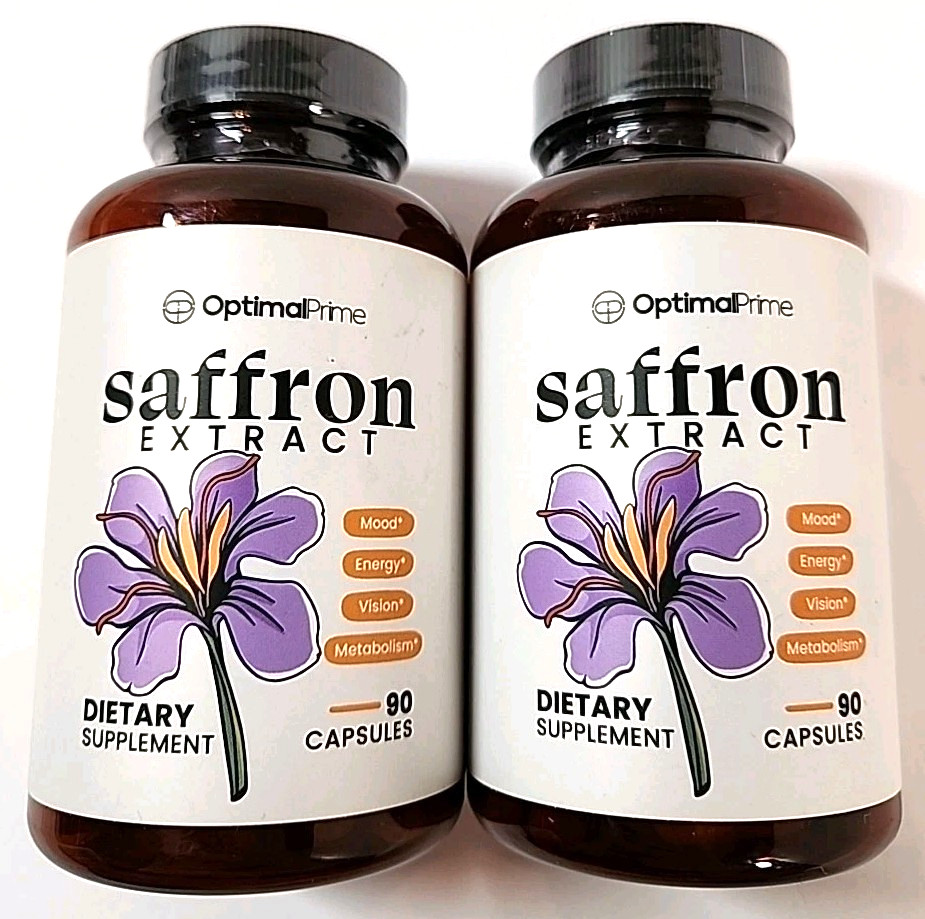 LOT OF 2 Optimal Prime Saffron Extract Dietary Supplements 90 Ct Ea Mood Energy
