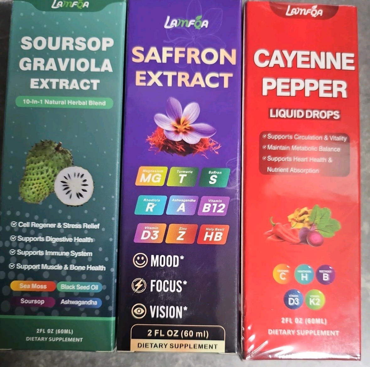 Lanféa Cayenne,Saffron,Soursop Extract 2oz Bottles