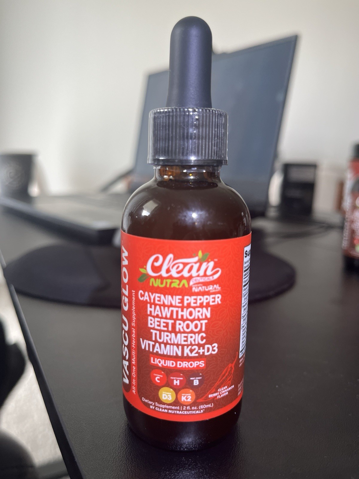Clean Nutra Cayenne Hawthorn Beet Turmeric K2+D3 Liquid Drops Berry 2 fl oz