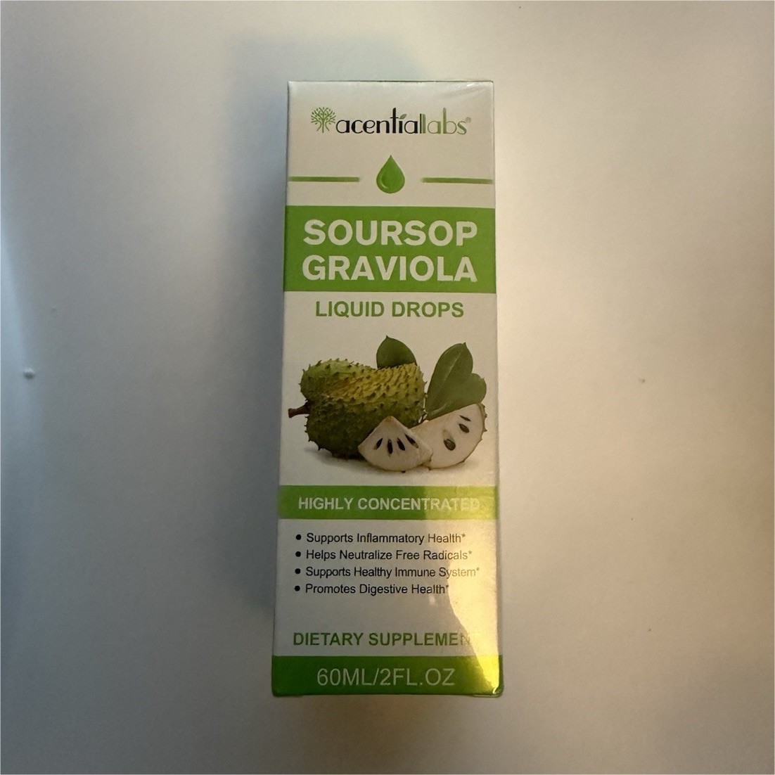 Acentialabs Soursop Graviola Liquid Drops w/ Vitamin C 2 fl oz Vegan