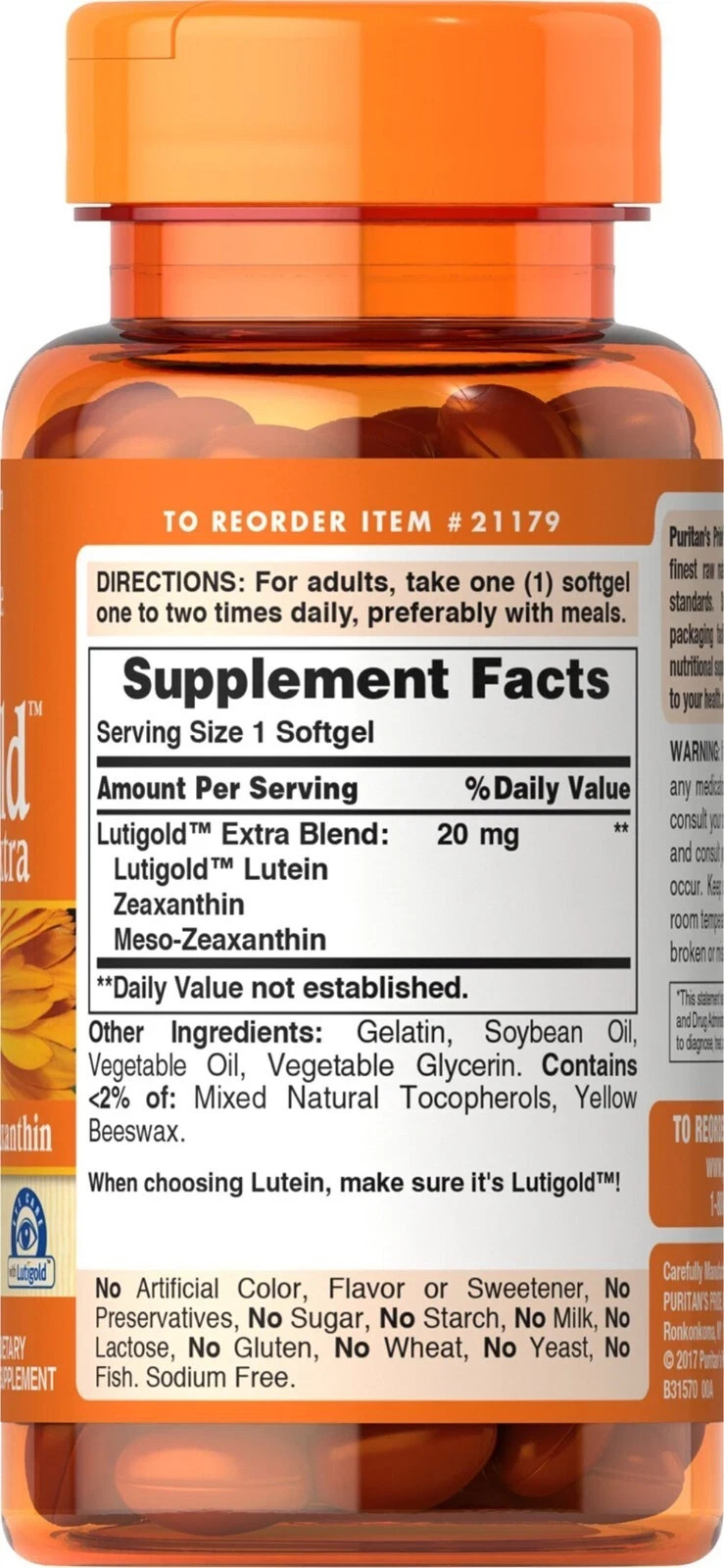 Puritan’s Pride Healthy Eyes Lutigold Extra – 60 Soft Gels, Lutein, exp 8/27