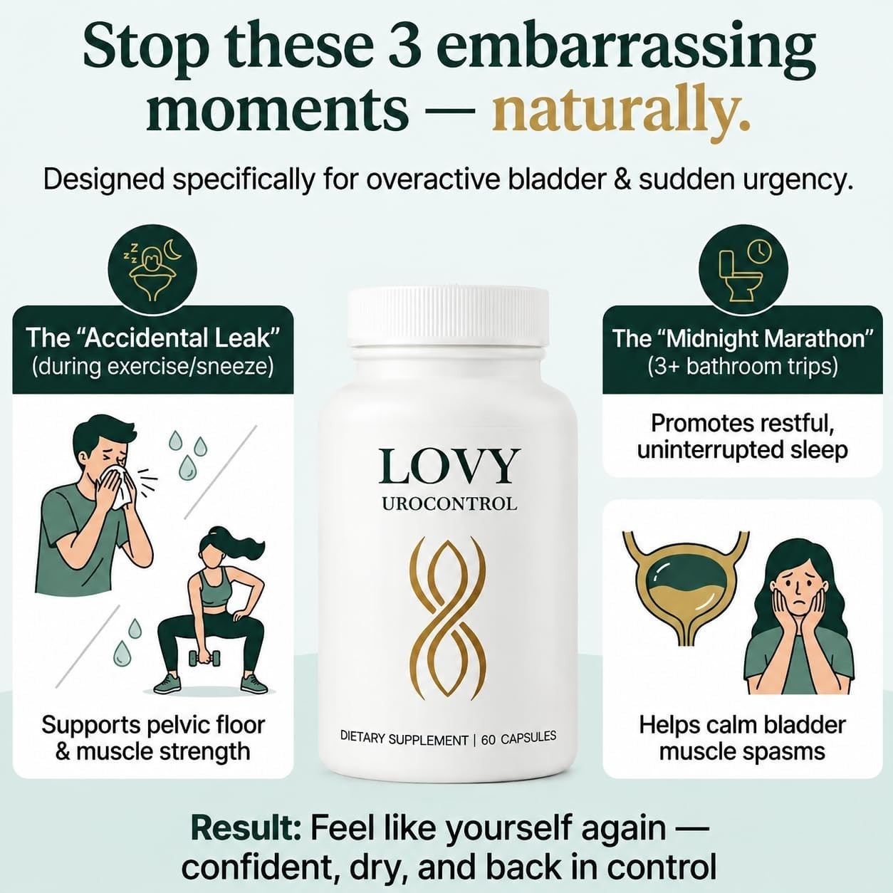 Lovy Urocontrol Capsules Bladder Support Supplement 60ct Non-GMO Vegan