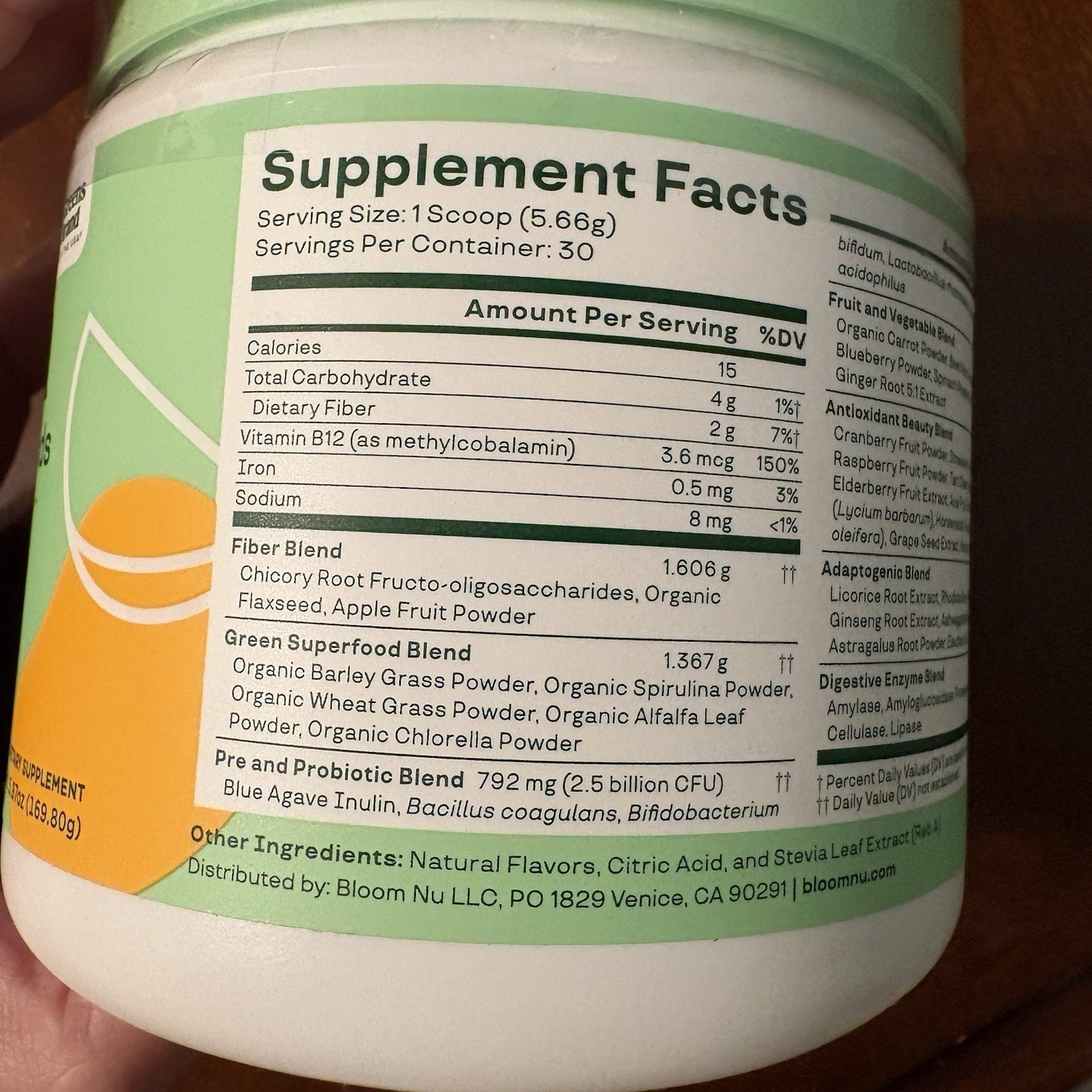 Bloom Greens Superfood Powder Mango Dietary Supplement 30 Servings Digestion Aid