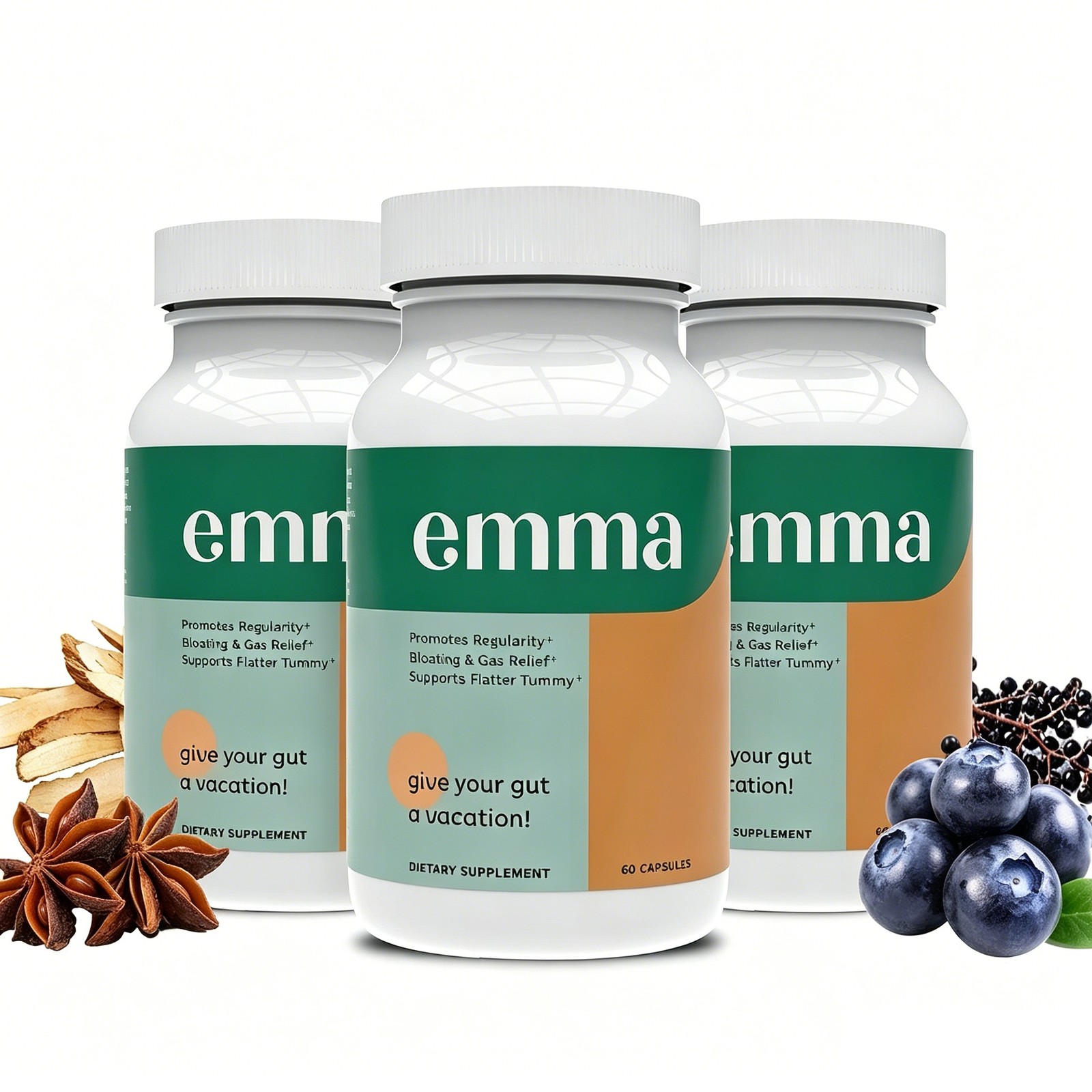 3 Pack Emma Relief Supplement for Gut Health Issues & Gut Bloating 60 capsules