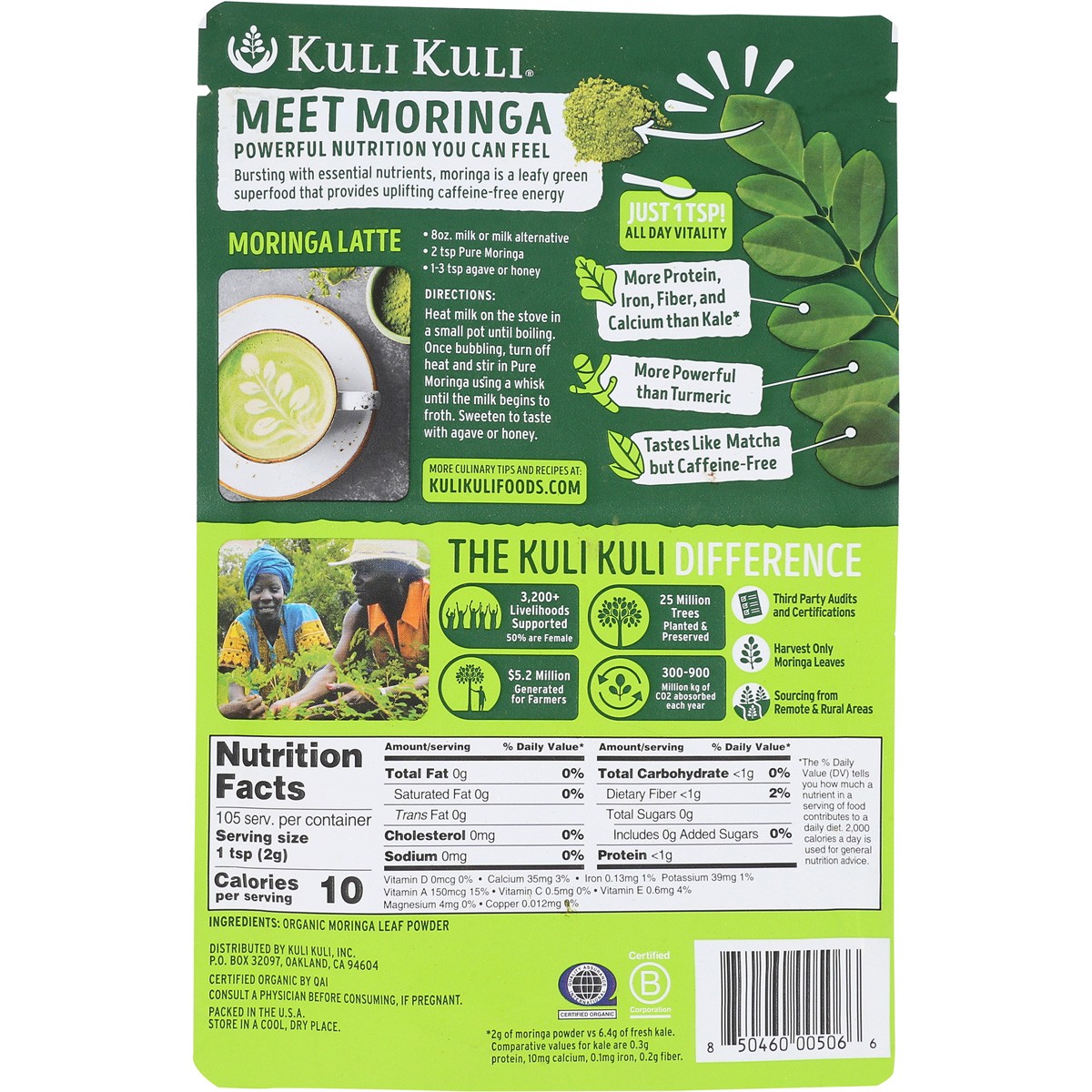 Kuli Organic Pure Moringa Plant Based Superfood Powder 7.4 Oz 1 Pack