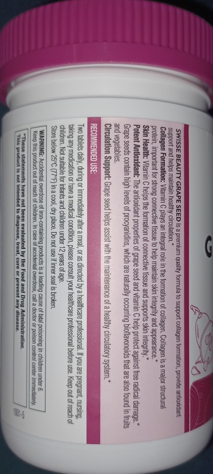 Swisse Grape Seed Extract Grapeseed Antioxidant Supplement w/ Vitamin C 300 CT