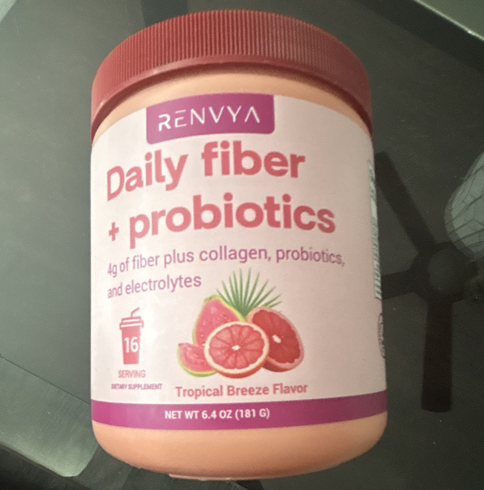 Renvya Daily Fiber + Probiotics Tropical Breeze Powder 6.4 oz Exp 02/2027