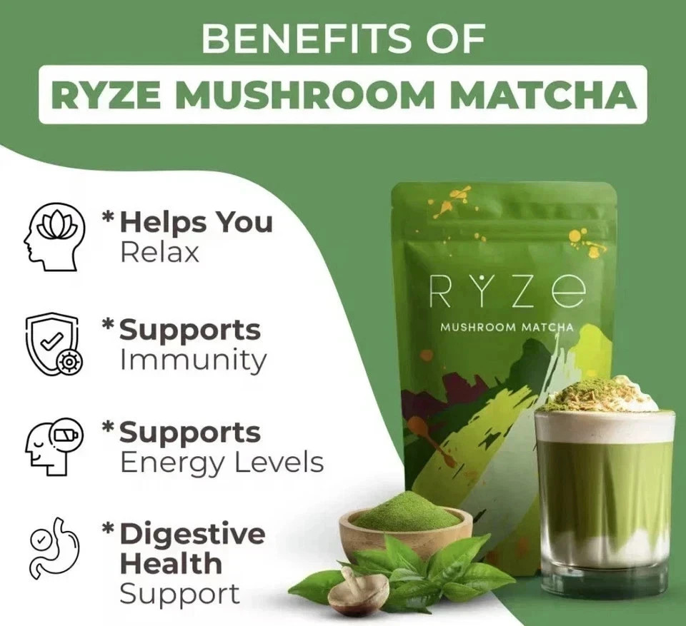 Ryze Organic Mushroom Matcha + Coffee- 30 Servings Sealed Exp 2028 FREE SHIPPING