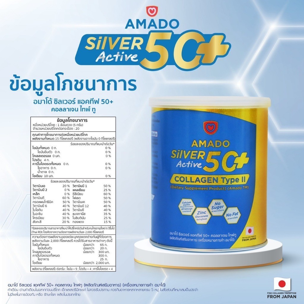 3x AMADO Silver Active 50+ Collagen Type II Powder Drink Dietary Supplement 100g