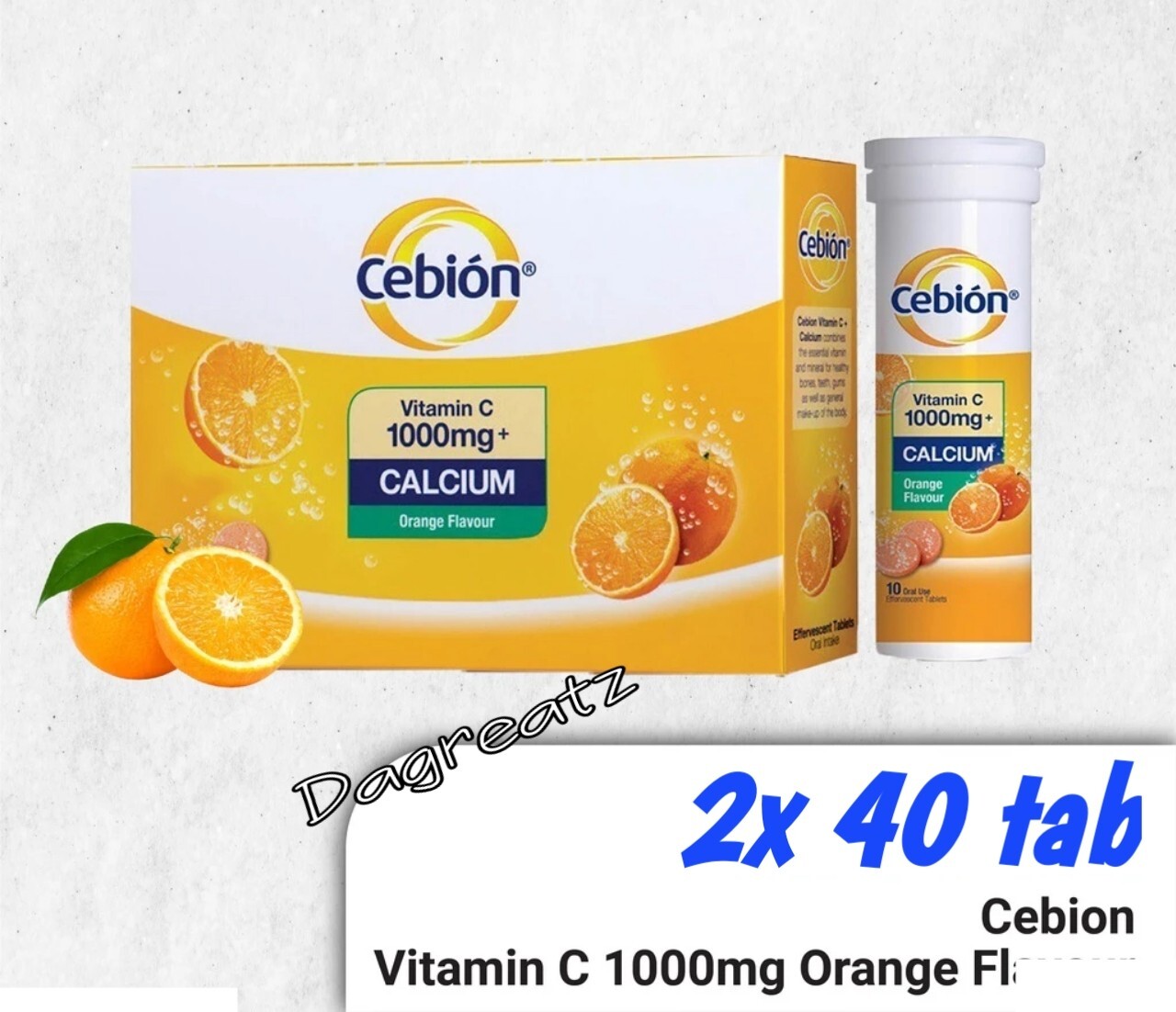 2x 40 Tablets CEBION Effervescent Vitamin C 1000mg Daily Supplement OrangeFlavor