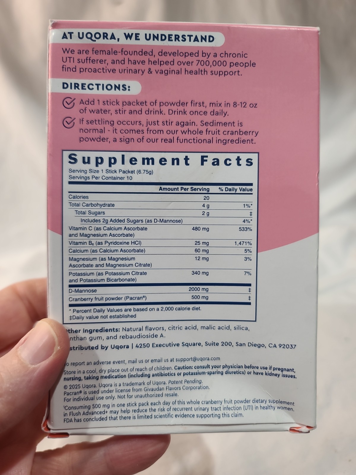 Uqora Flush Advanced Urinary Tract Drink 10 Packets | Triple Berry | D-Mannose