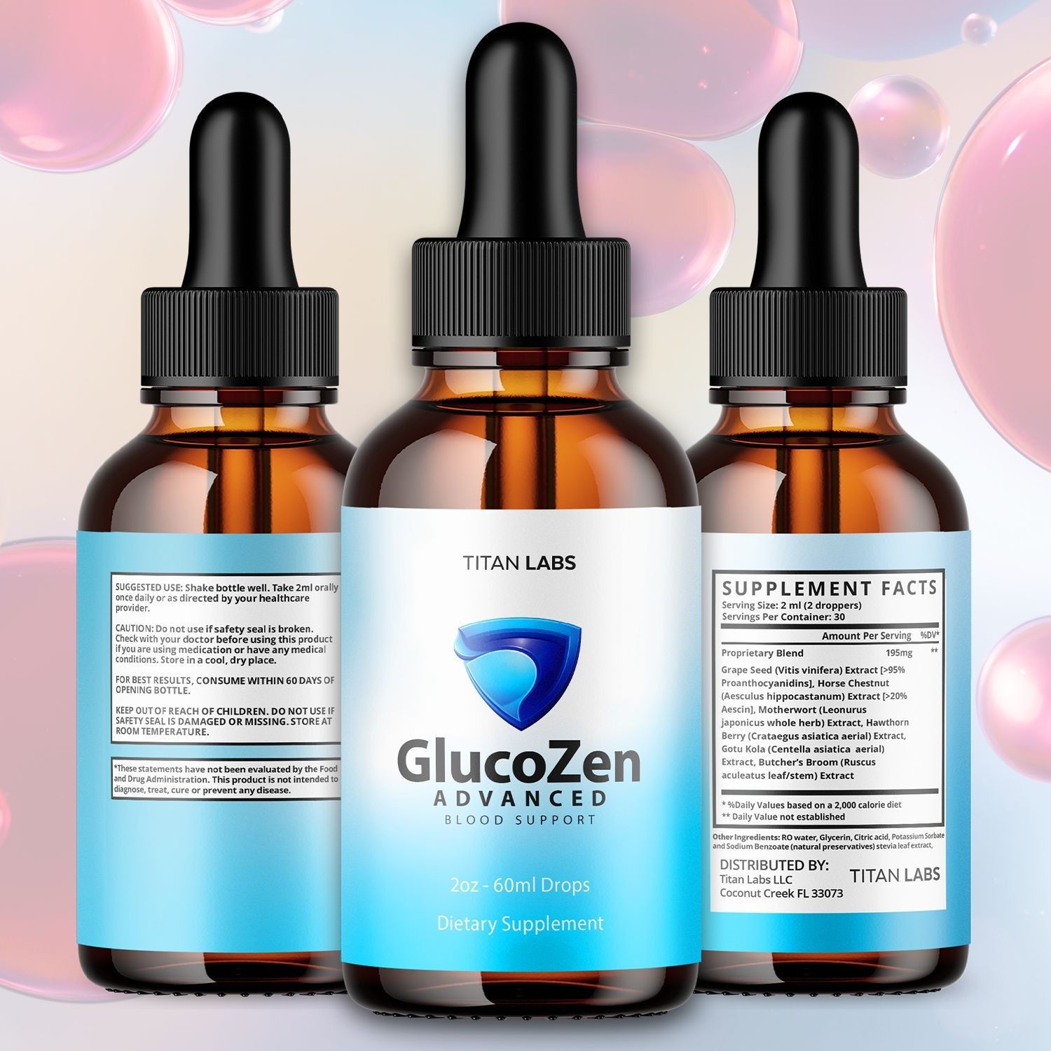 (5 Pack) GlucoZen Drops Advanced Blood Support Supplement Gluco Zen 150 Servings