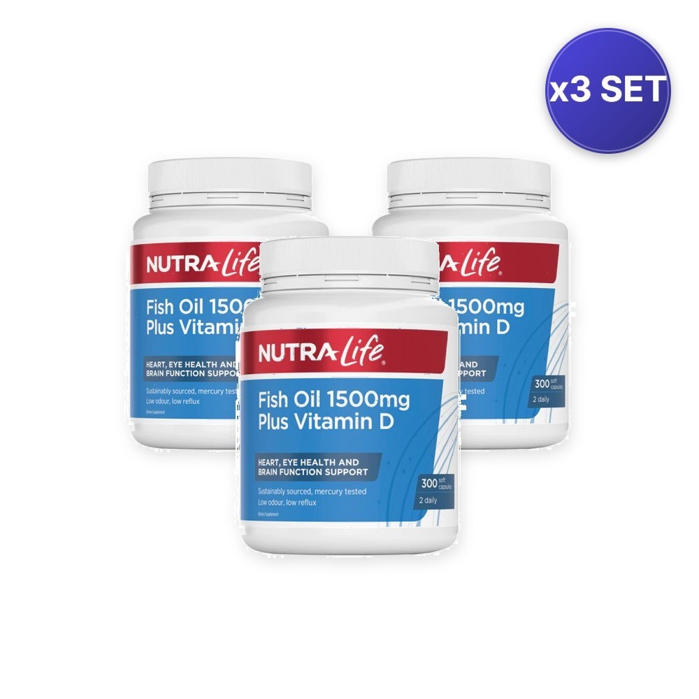 Fish Oil 1,500mg + Vitamin D (300 Capsules) – 3 Pack