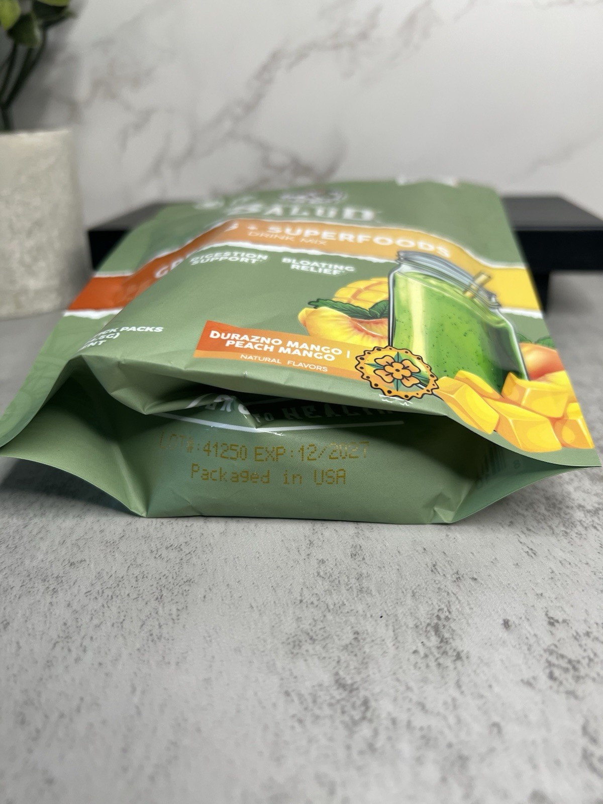 Salud Greens + Superfoods Drink Mix Peach Mango 15 Sticks Vegan Exp 12/2027