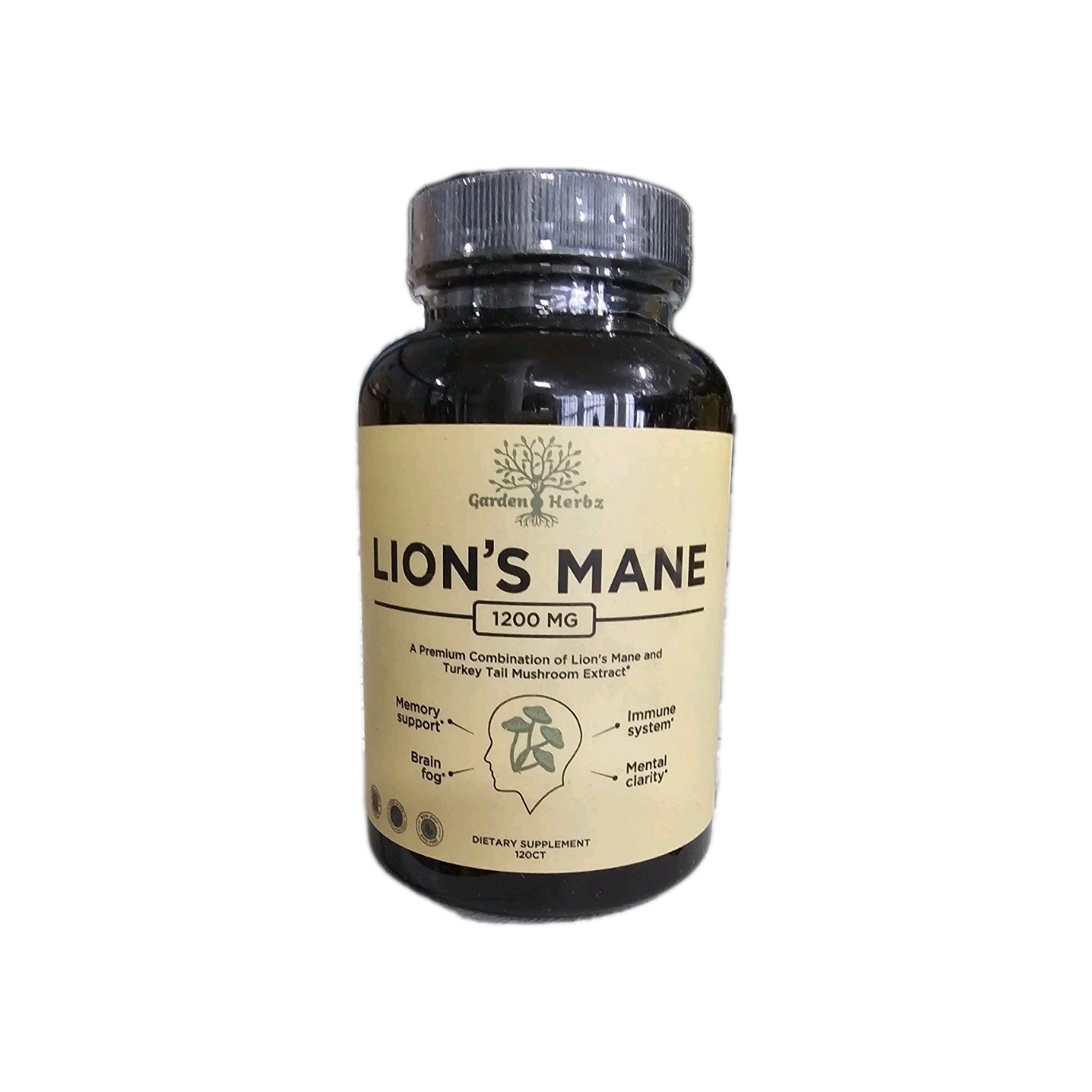 Garden Herbz Lions Mane Supplement w/Turkey Tail Mushroom Extract 120ct Exp:4/28
