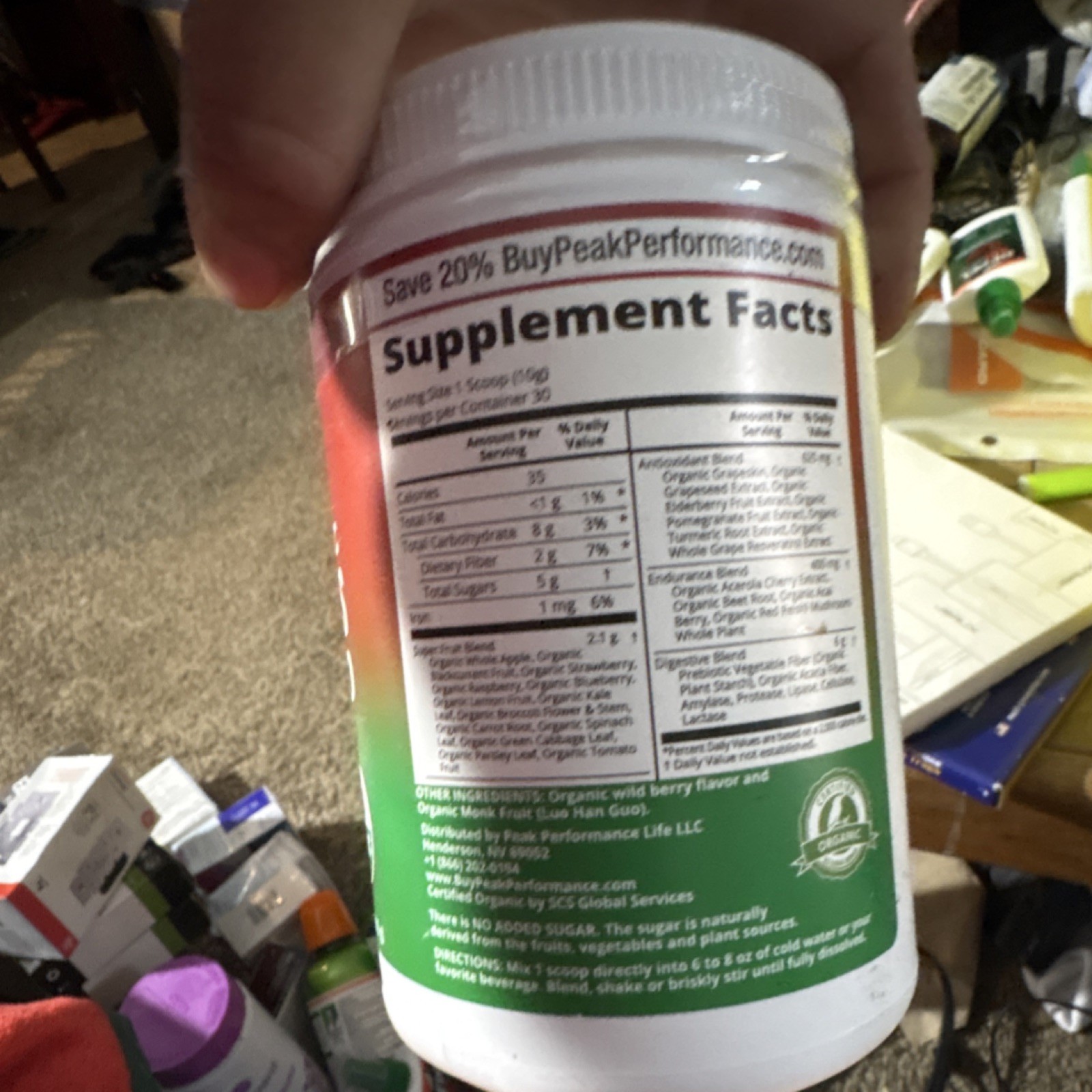 Peak Performance Organic Reds Superfood Powder Wild Berry 10.5 oz