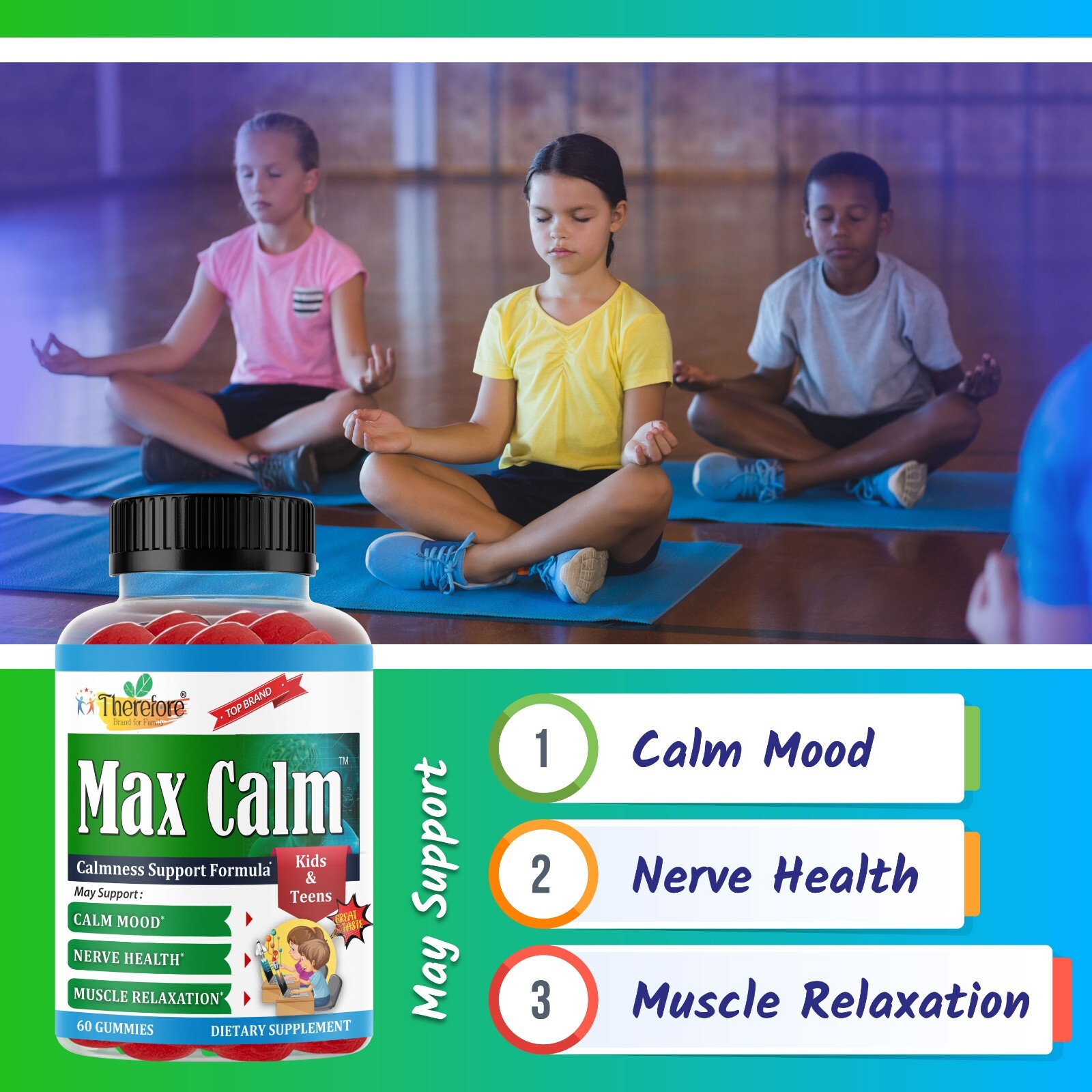 Max Calm Kids Magnesium Citrate Gummies Support Calm Mood, Relaxed Muscle 60ct