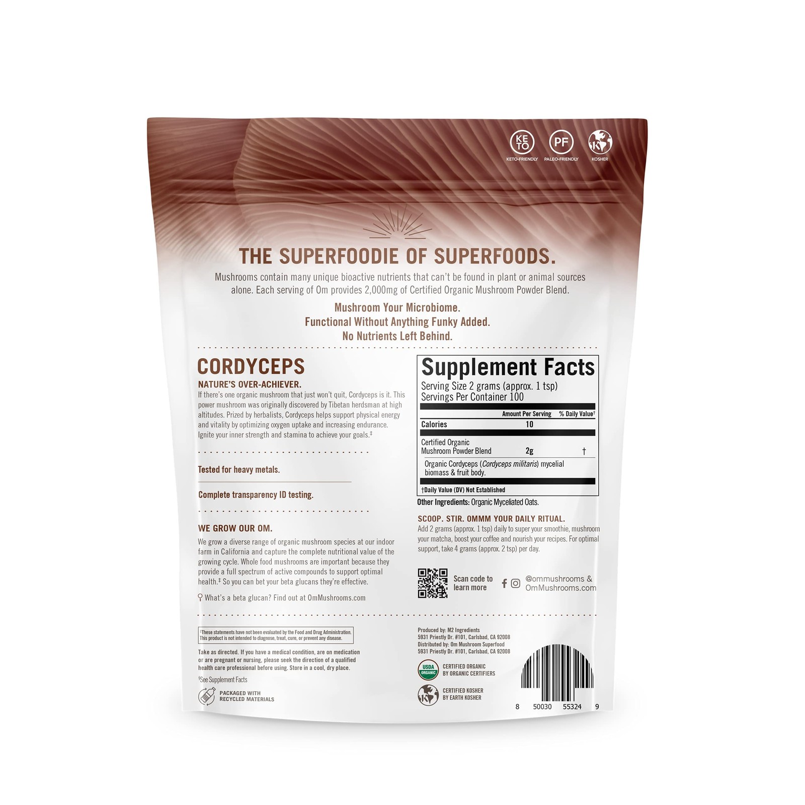 Om Mushroom Superfood Cordyceps Organic Mushroom Powder 7.05 Ounce Energy Boost