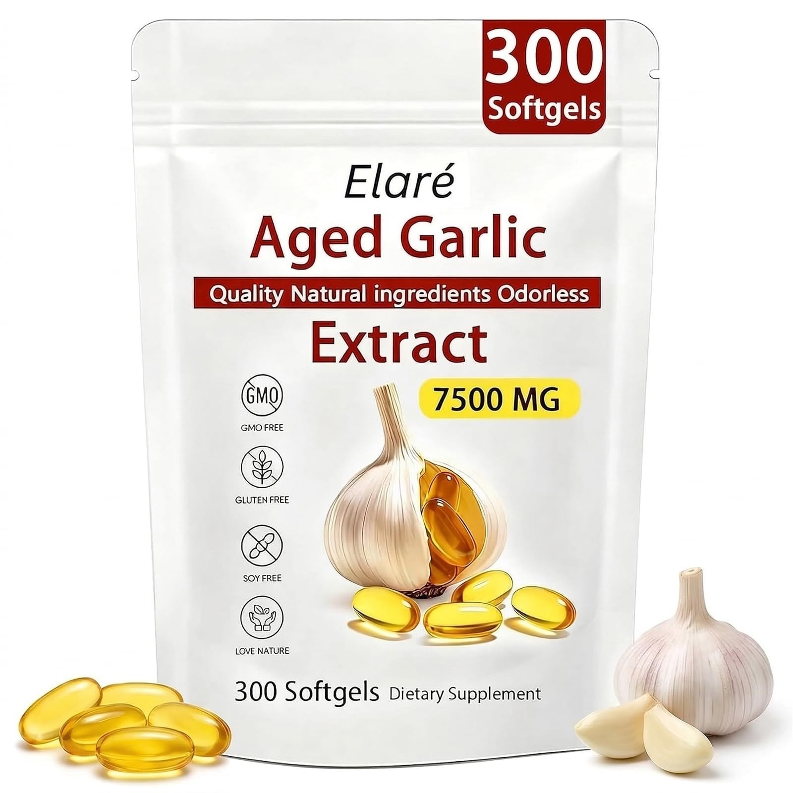 Elare Aged Garlic Extract Softgel Capsules | Heart & Immune Support 300 Count