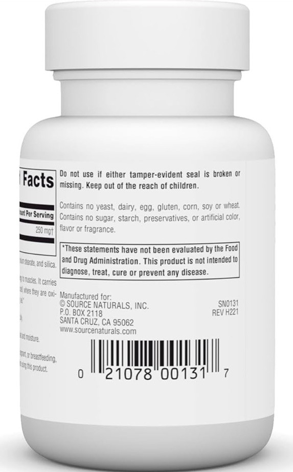 Source Naturals L-Carnitine 250 mg 60 Caps