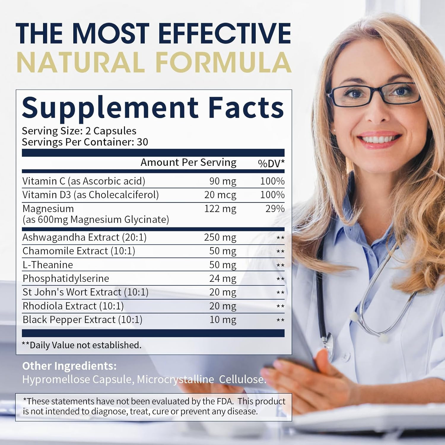 Super Cortisol Supplement Ashwagandha Relieve Stress w/Rhodiola, L-Theanine USA