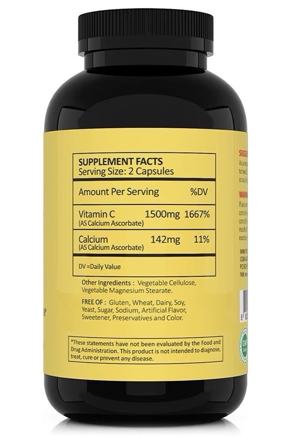 CGMLABS Non Acidic Vitamin C 1500mgDietary Supplement with Calcium 500 Capsules