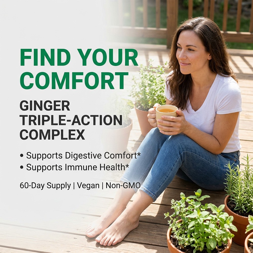 Organic Ginger Complex 820mg For Digestive,Stomach Comfort & Immune, 30~120 Caps