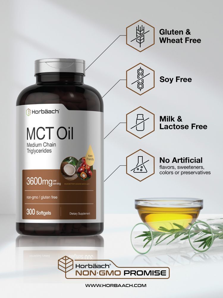 MCT Oil Softgels 3600 mg | 300 Softgels | Coconut Oil Pills | Keto | by Horbaach