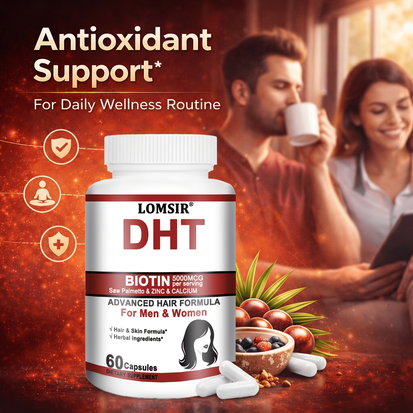 DHT Blocker Supplement – 5000mcg Biotin Advanced Hair Vitamin – 60 Capsules