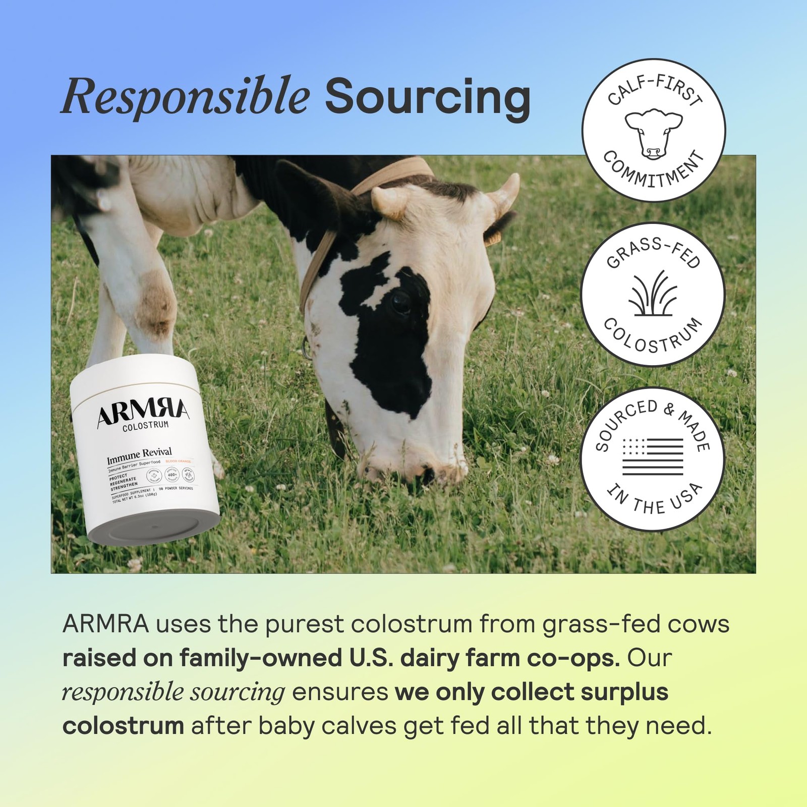 ARMRA Colostrum Unflavored Powder 120 Servings Daily Wellness Support 4.3oz