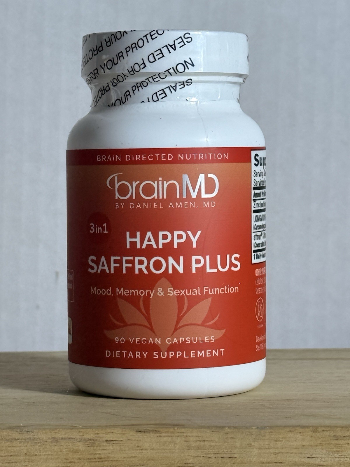 BrainMD Happy Saffron Plus 90 Vegan Capsules Saffron Zinc Curcumin Gluten-Free