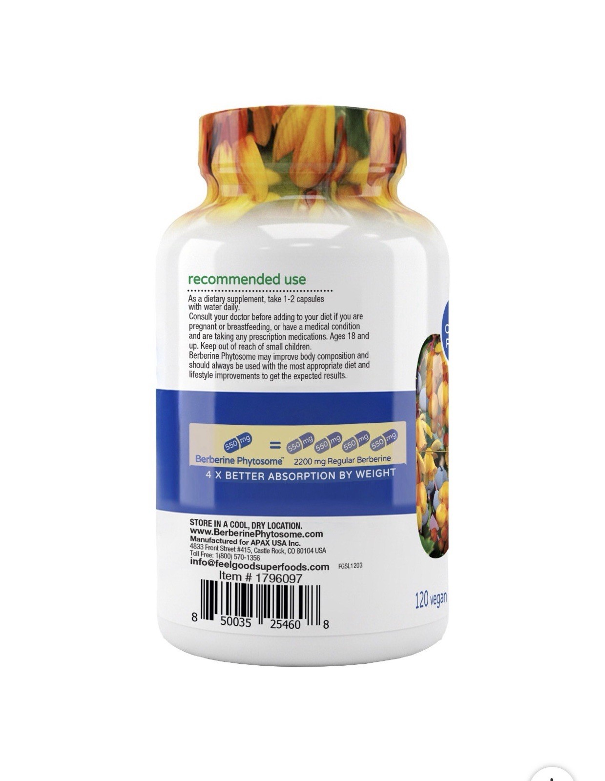 Feel Good Company Berberine Phytosome 550mg 120 Vegan Capsules Blood Health