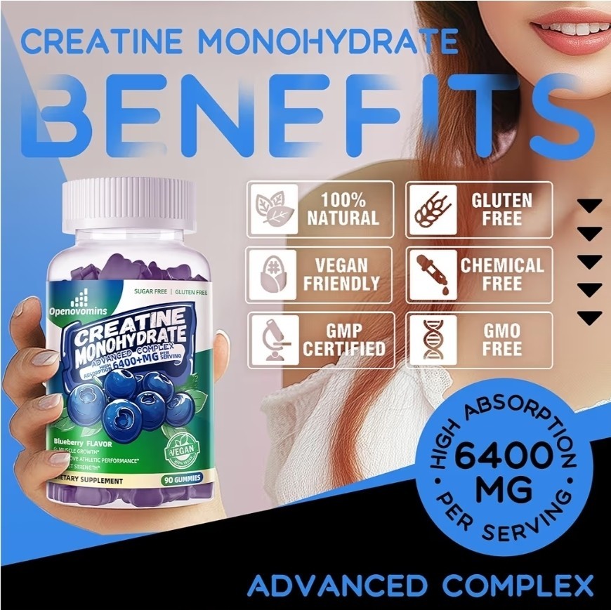 Openovomins Creatine Monohydrate Gummies Blueberry 6400mg 90 Count New
