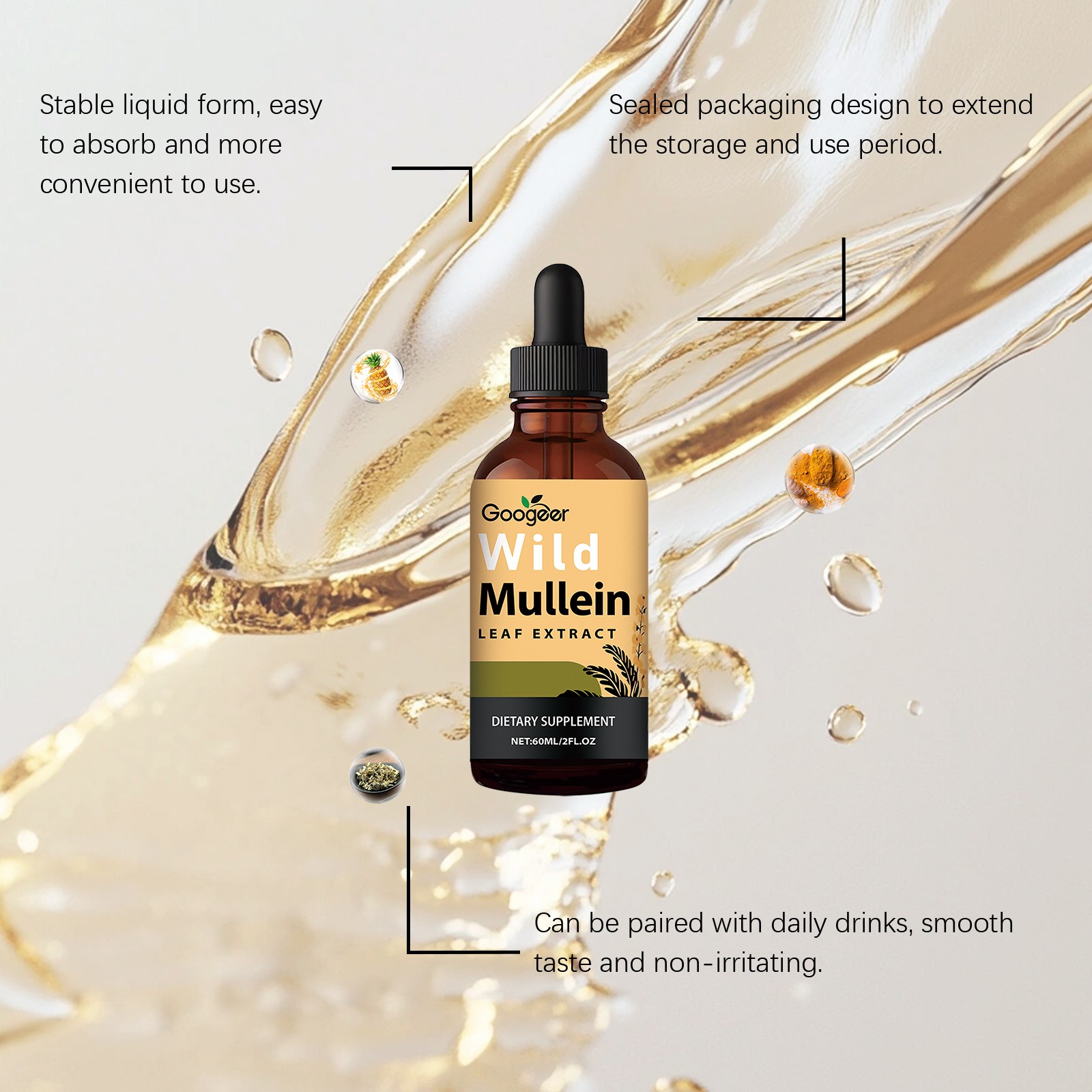 Herbal Leaf Extract Organic for Lung Natural Lung Cleanse Drops Wild Mullein, US