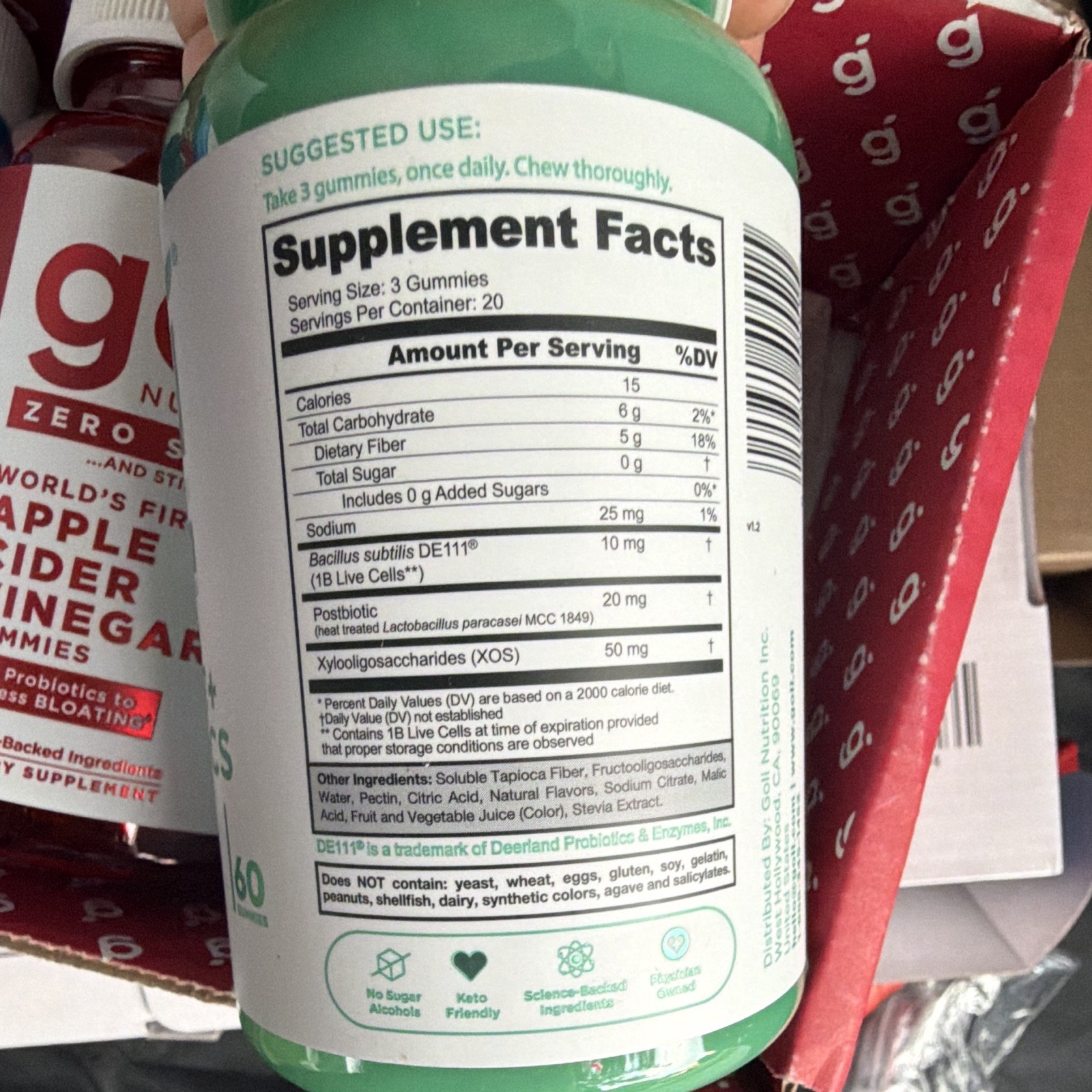 Goli Nutrition Zero Sugar Gummy Supplements 60 Ct Ashwagandha ACV Probiotic