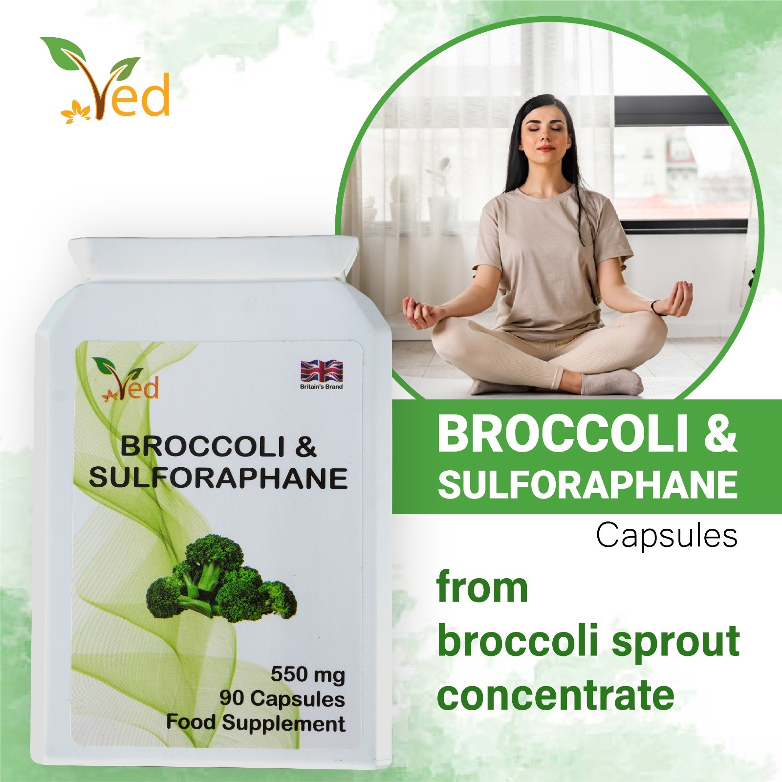 VED Broccoli-Sulforaphane, Broccoli Extract 1000 mg Sulforaphane 100 mg,2cap/Day