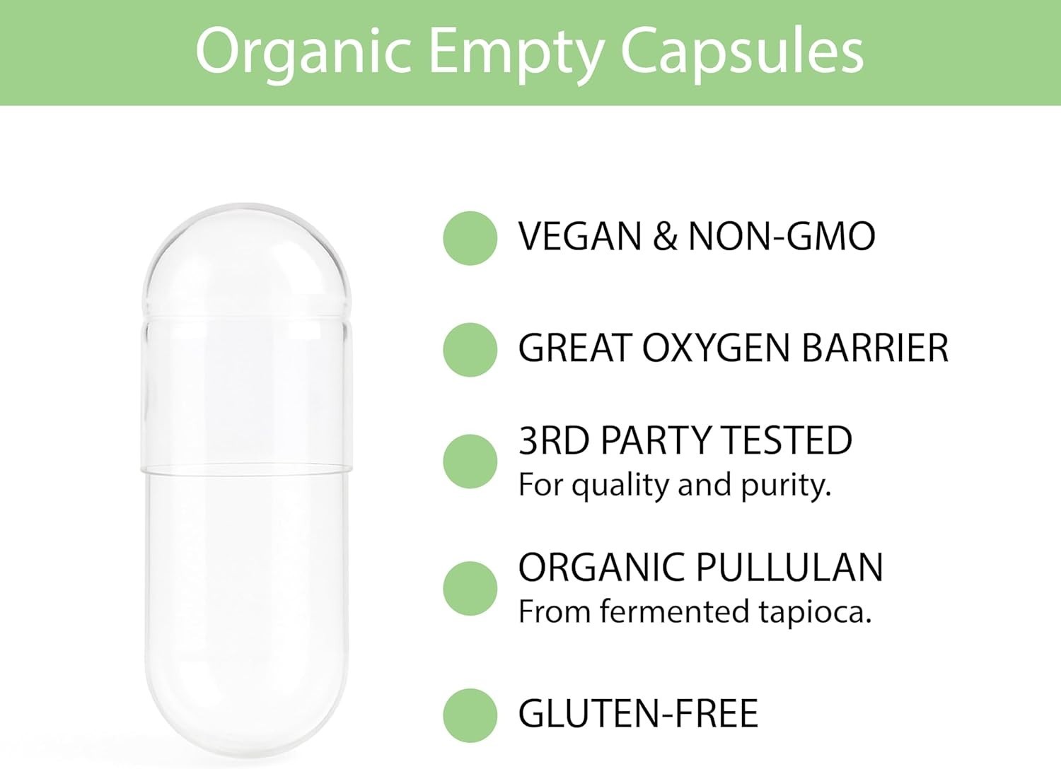 Certified Organic Empty Pullulan Capsules: Size 00, , Gluten-Free, Non-GMO, A…